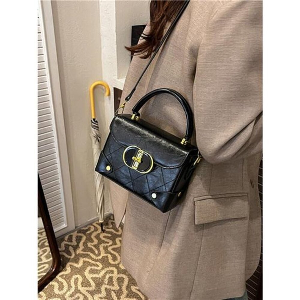 Quilted Pattern Top Handle Crossbody Bag